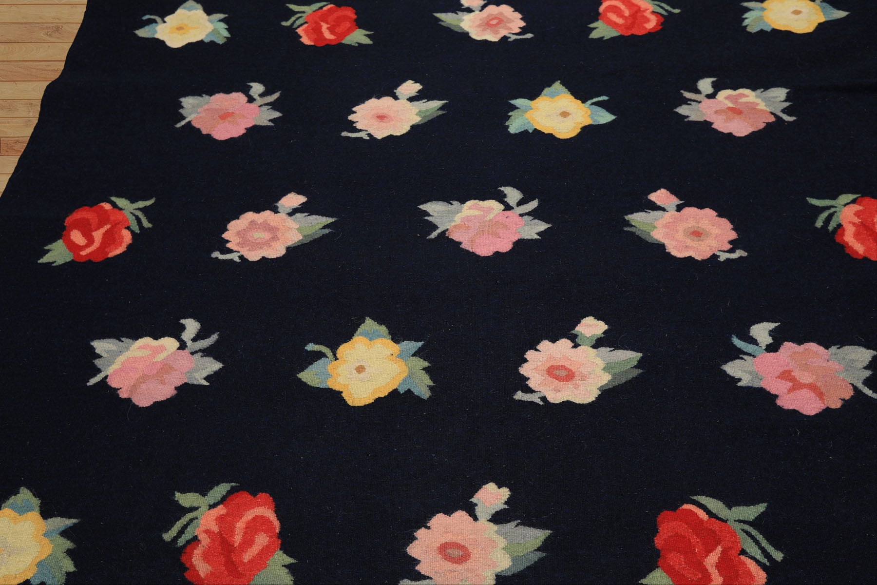 6x9 Navy, Multi, Color Hand Woven Caucasian Kilim Wool Transitional Oriental Rug