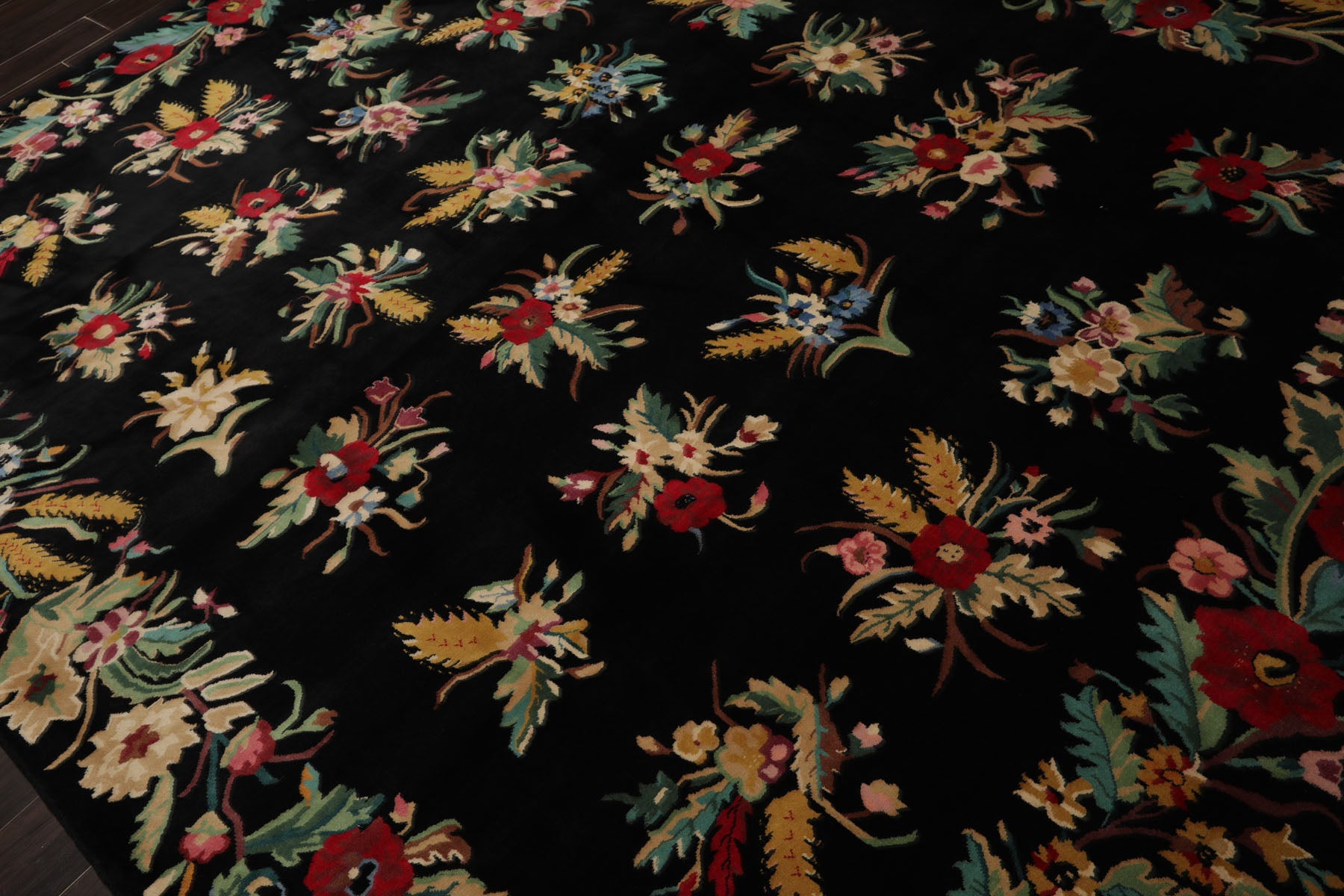 8x10 Black, Gold, Red Color Hand Knotted Art Deco New Zealand Wool Transitional Oriental Rug