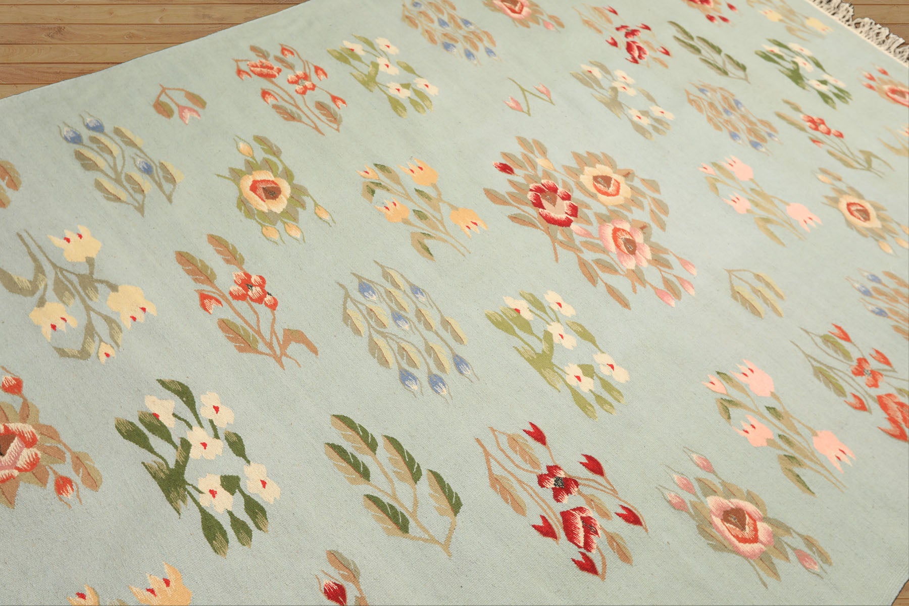 6x9 Mint, Green, Blush Color Hand Woven Caucasian Kilim Wool Transitional Oriental Rug
