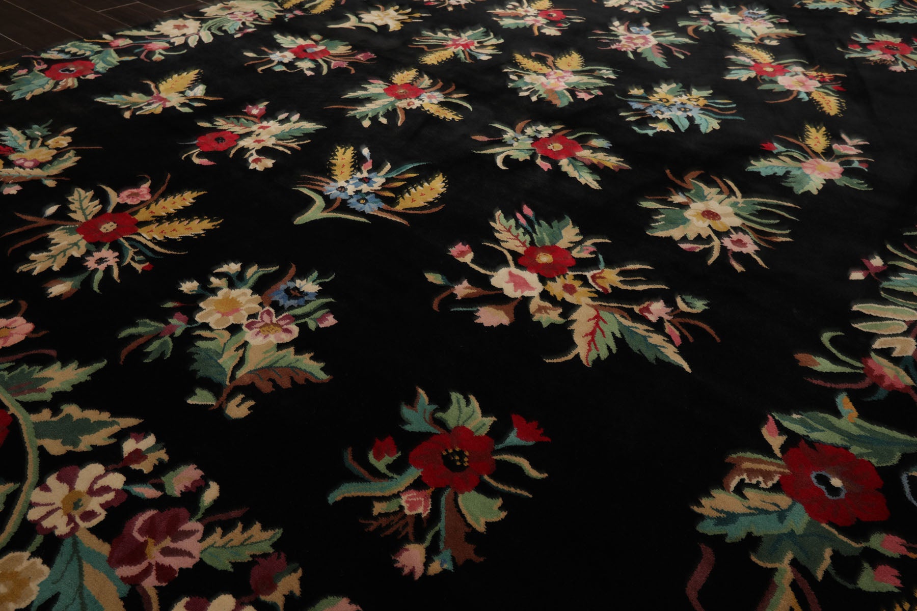 8x10 Black, Gold, Red Color Hand Knotted Art Deco New Zealand Wool Transitional Oriental Rug
