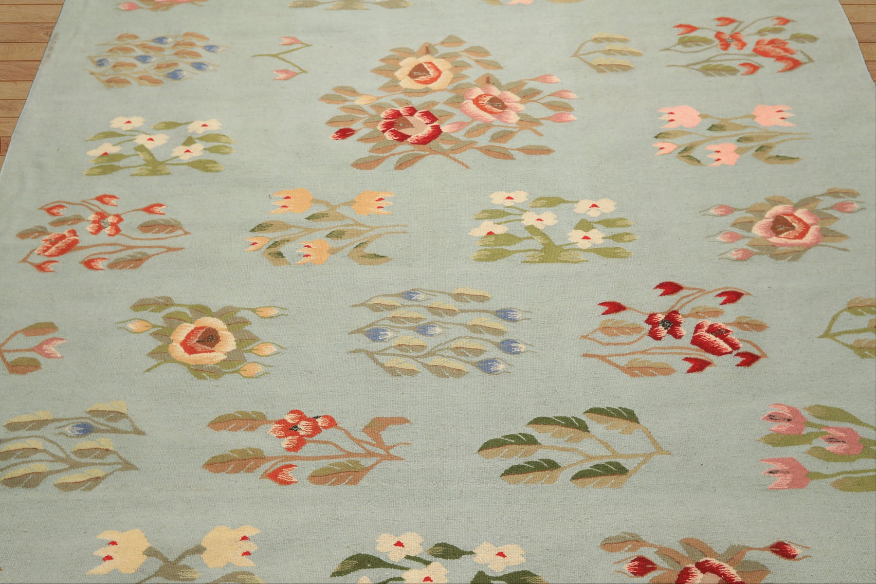 6x9 Mint, Green, Blush Color Hand Woven Caucasian Kilim Wool Transitional Oriental Rug