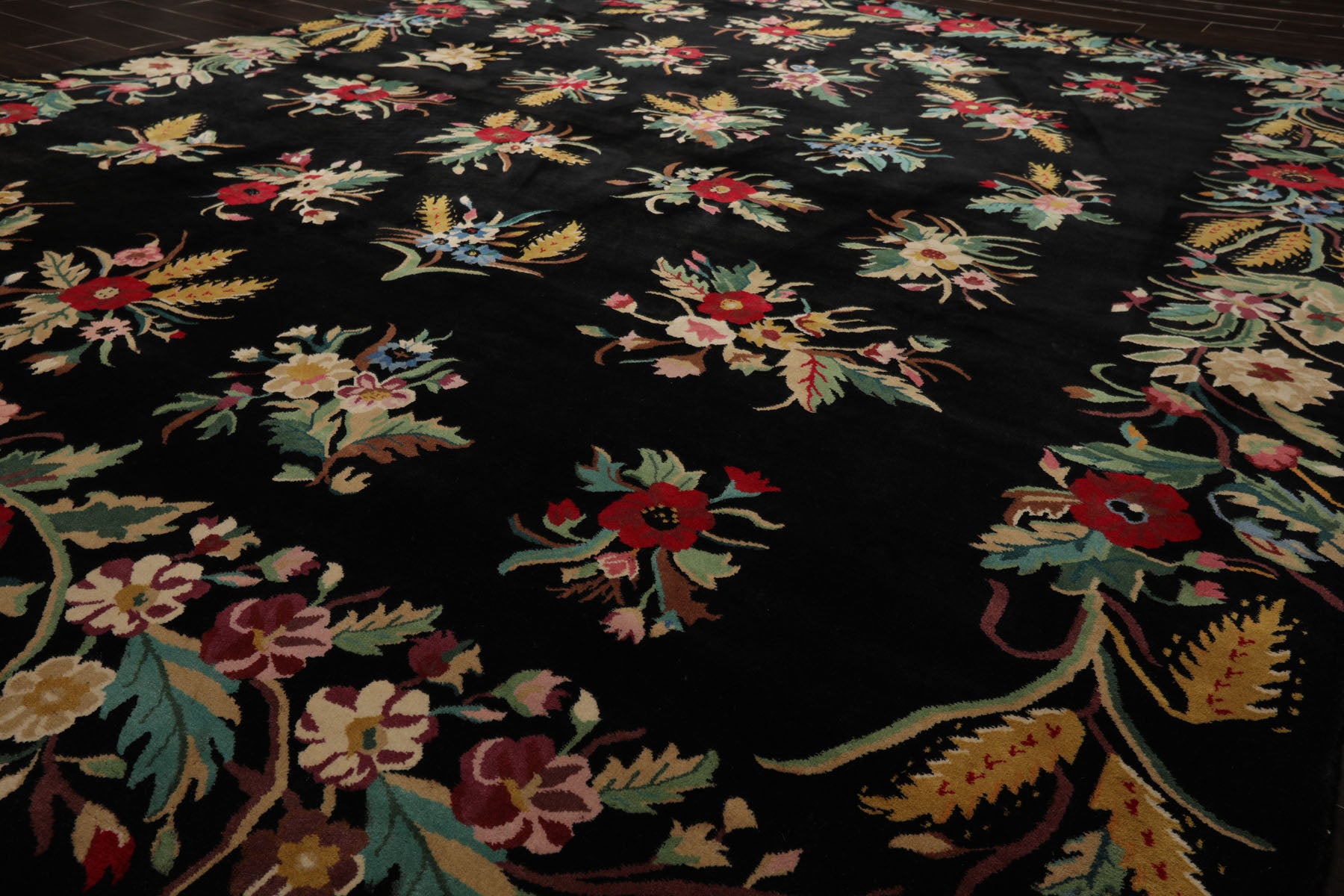 8x10 Black, Gold, Red Color Hand Knotted Art Deco New Zealand Wool Transitional Oriental Rug