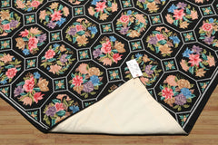 5x8 Black, Pink, Blue Color Hand Woven French Savonerrie Needlepoint Wool Traditional Oriental Rug