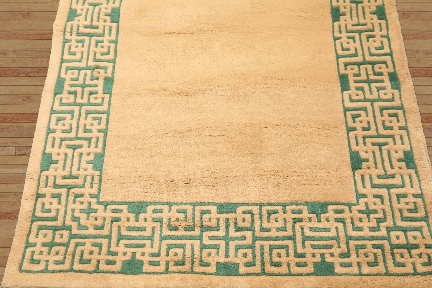 4x6 Tan, Green, Color Hand Knotted Indo Tibetan Wool Transitional Oriental Rug