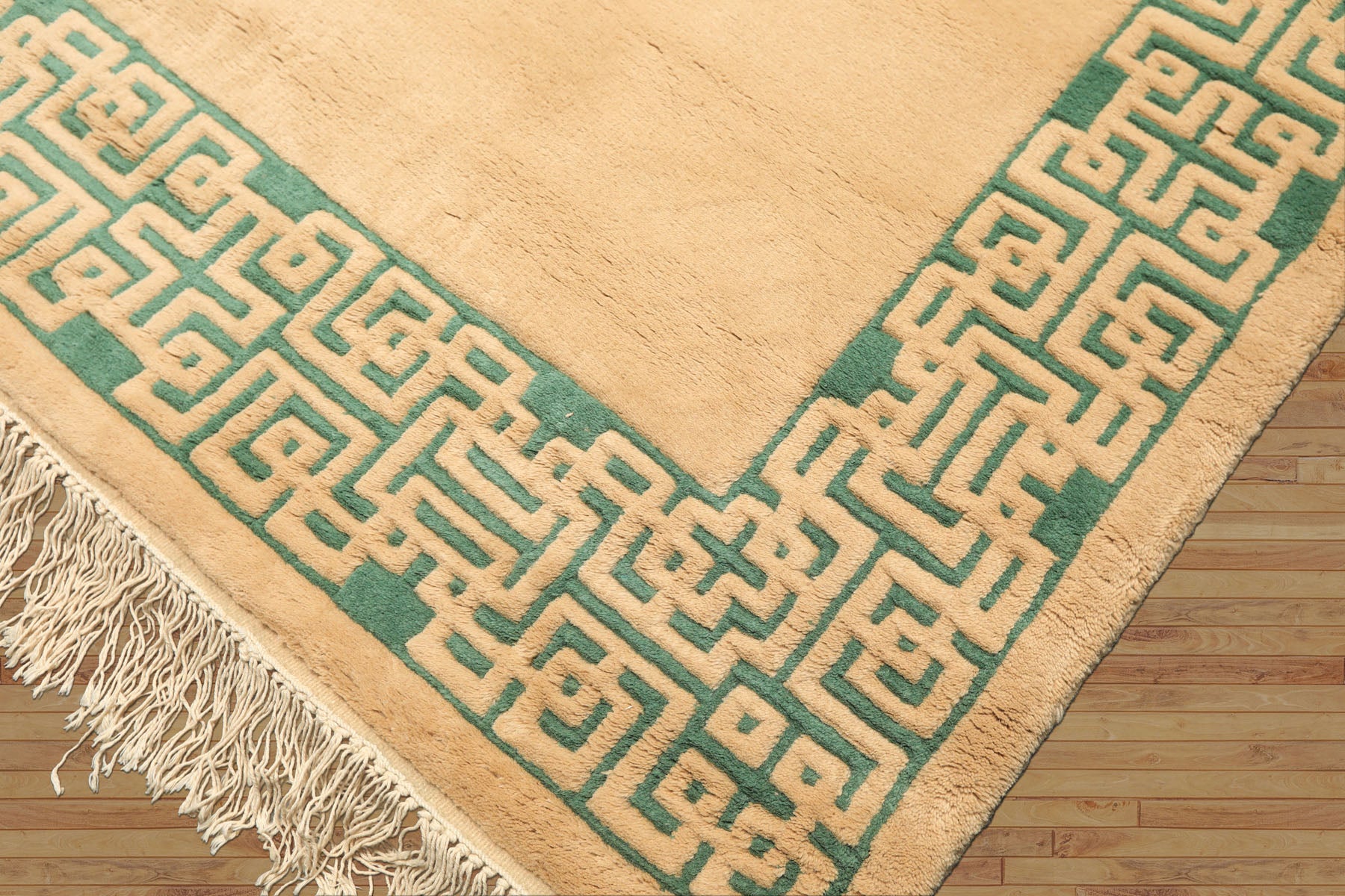 4x6 Tan, Green, Color Hand Knotted Indo Tibetan Wool Transitional Oriental Rug