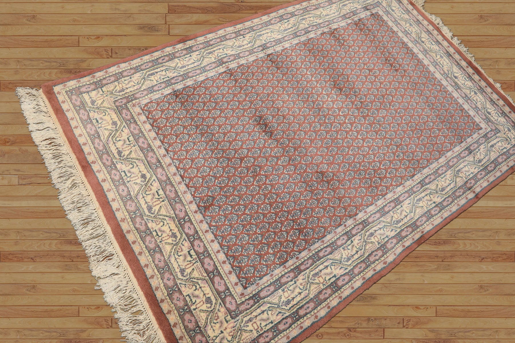 4x6 Rose, Ivory, Taupe Color Hand Knotted Boteh Wool Traditional Oriental Rug