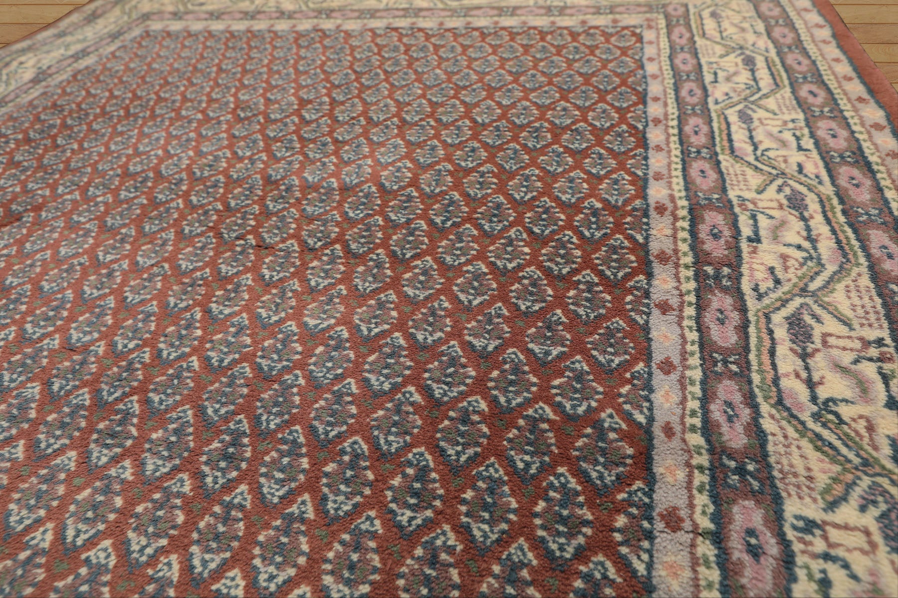 4x6 Rose, Ivory, Taupe Color Hand Knotted Boteh Wool Traditional Oriental Rug