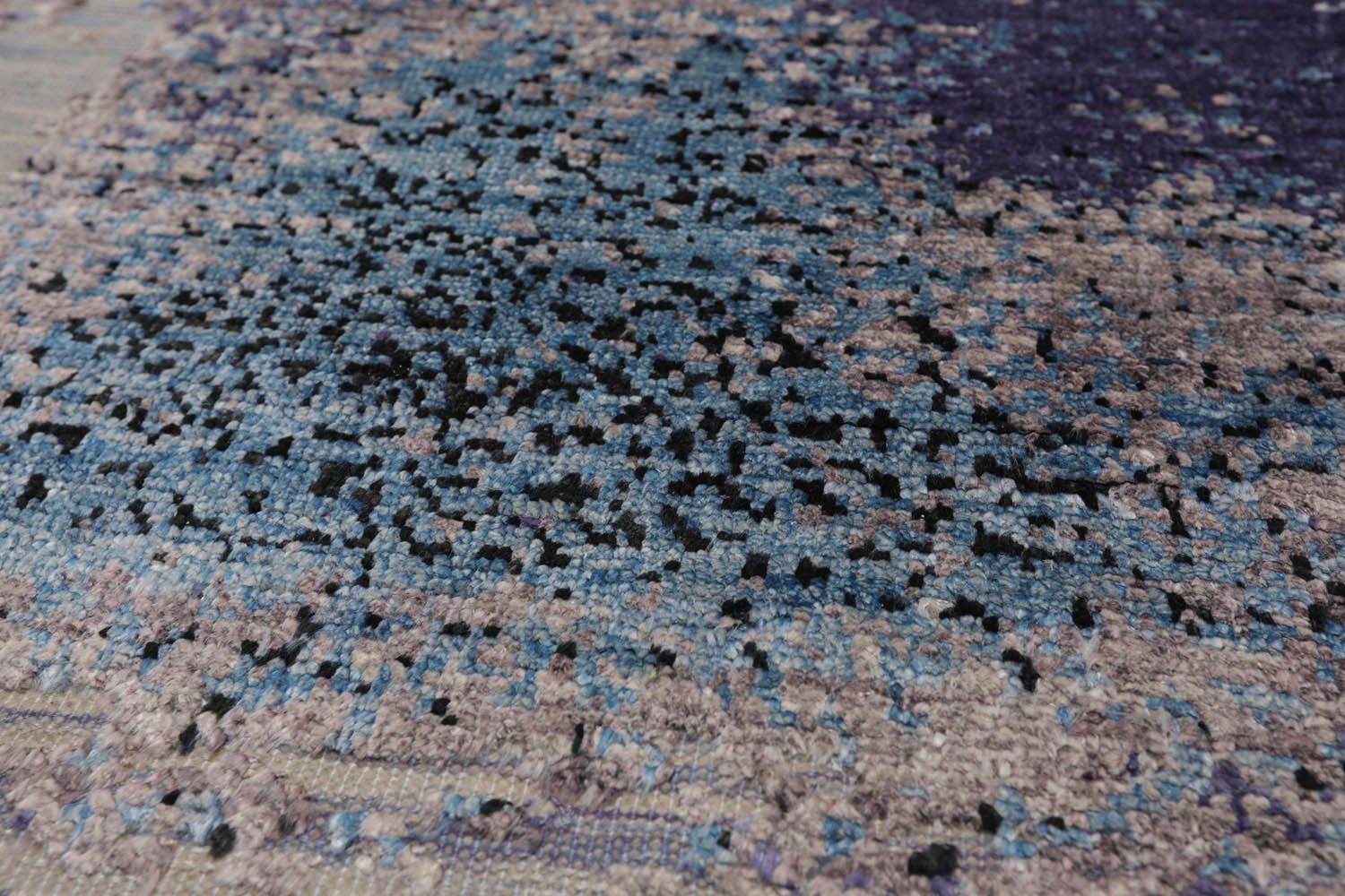 Square Gray, Purple, Ivory Color Hand Knotted All-Over Wool & Silk Modern Oriental Rug