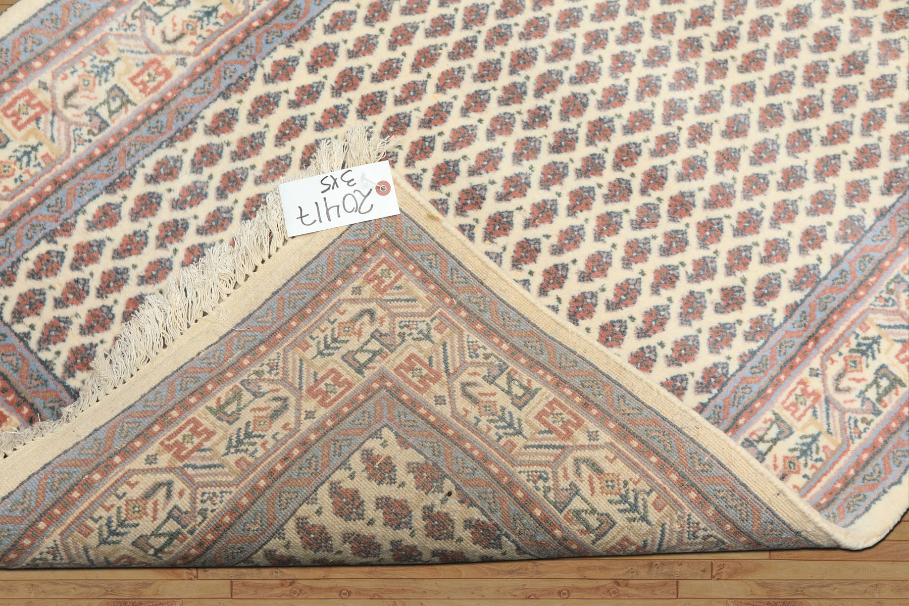3x5 Ivory, Rose, Blue Color Hand Knotted Boteh Wool Traditional Oriental Rug