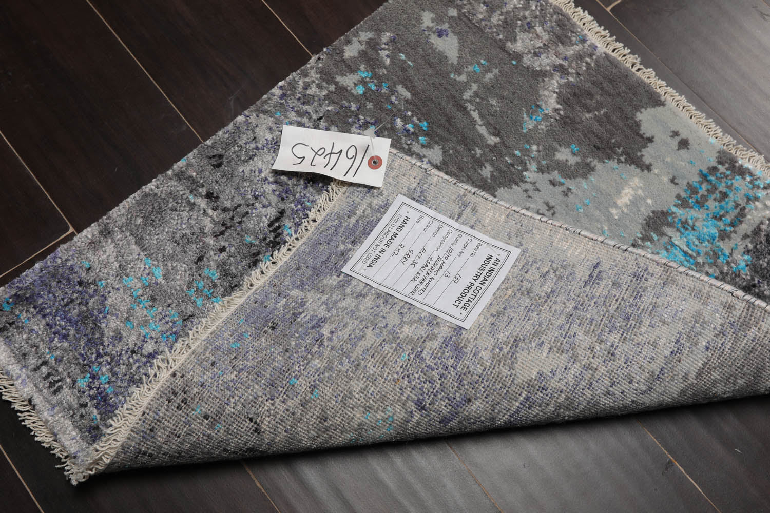 Square Gray, Purple, Turquoise Color Hand Knotted All-Over Wool & Silk Modern Oriental Rug