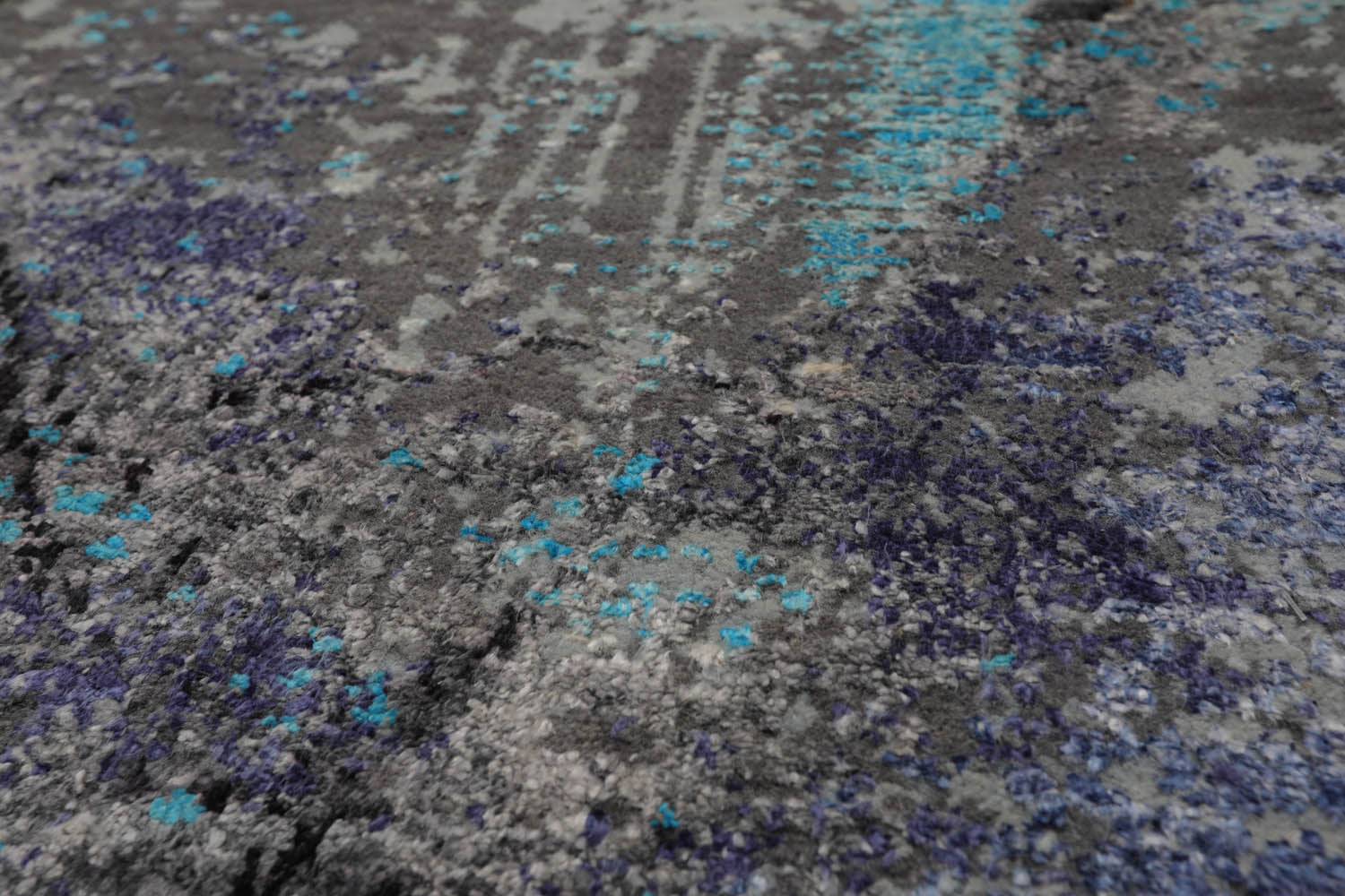 Square Gray, Purple, Turquoise Color Hand Knotted All-Over Wool & Silk Modern Oriental Rug