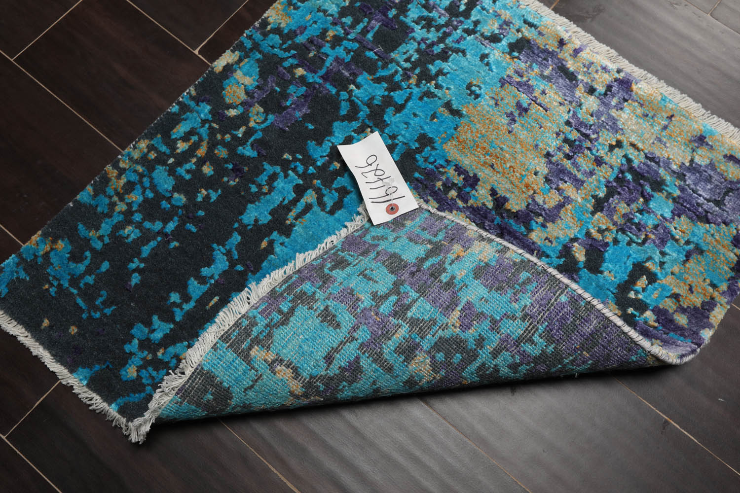 Square Turquoise, Gray, Purple Color Hand Knotted All-Over Wool & Silk Modern Oriental Rug