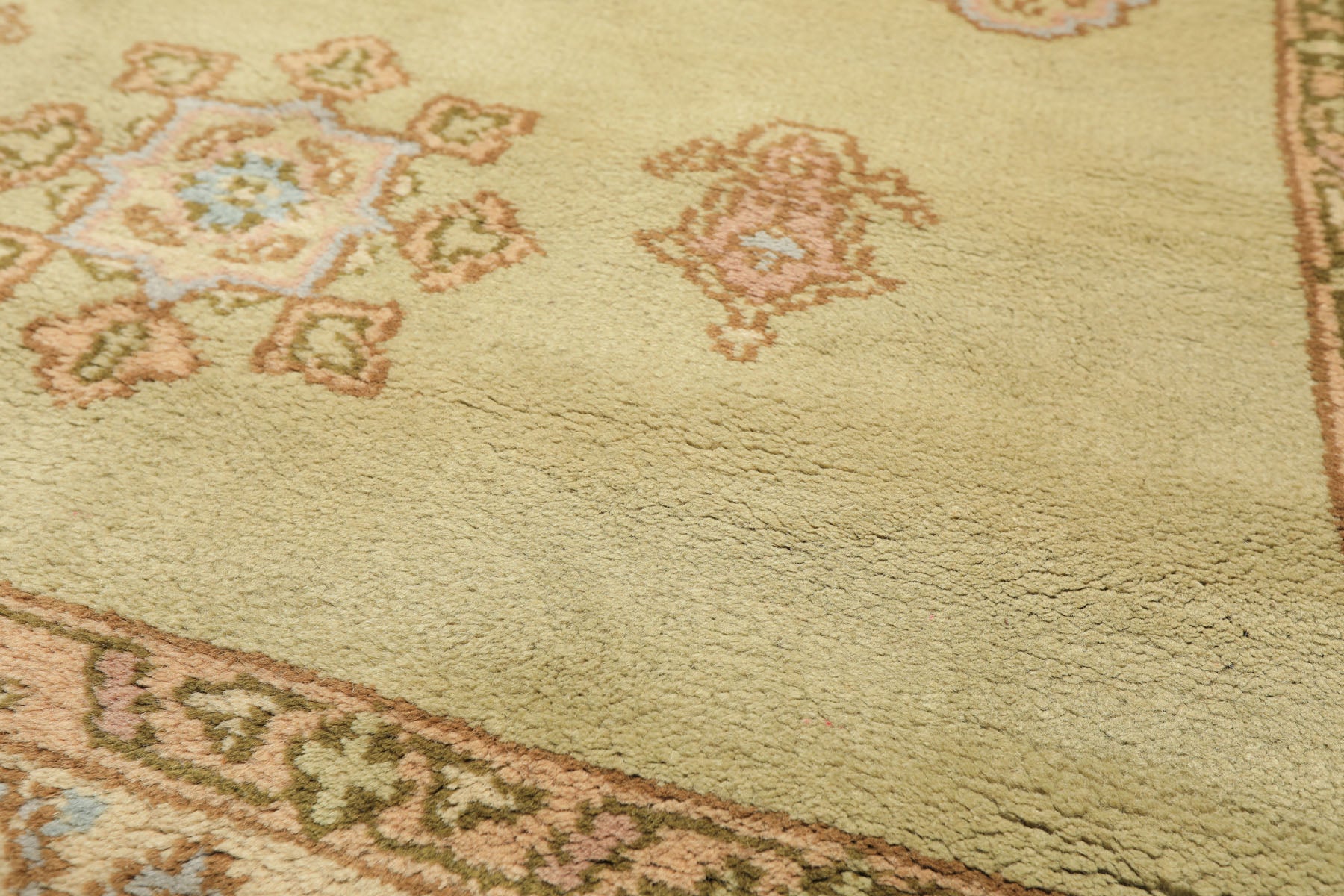 4x6 Sage, Beige, Rose Color Hand Knotted French Aubusson Wool Traditional Oriental Rug