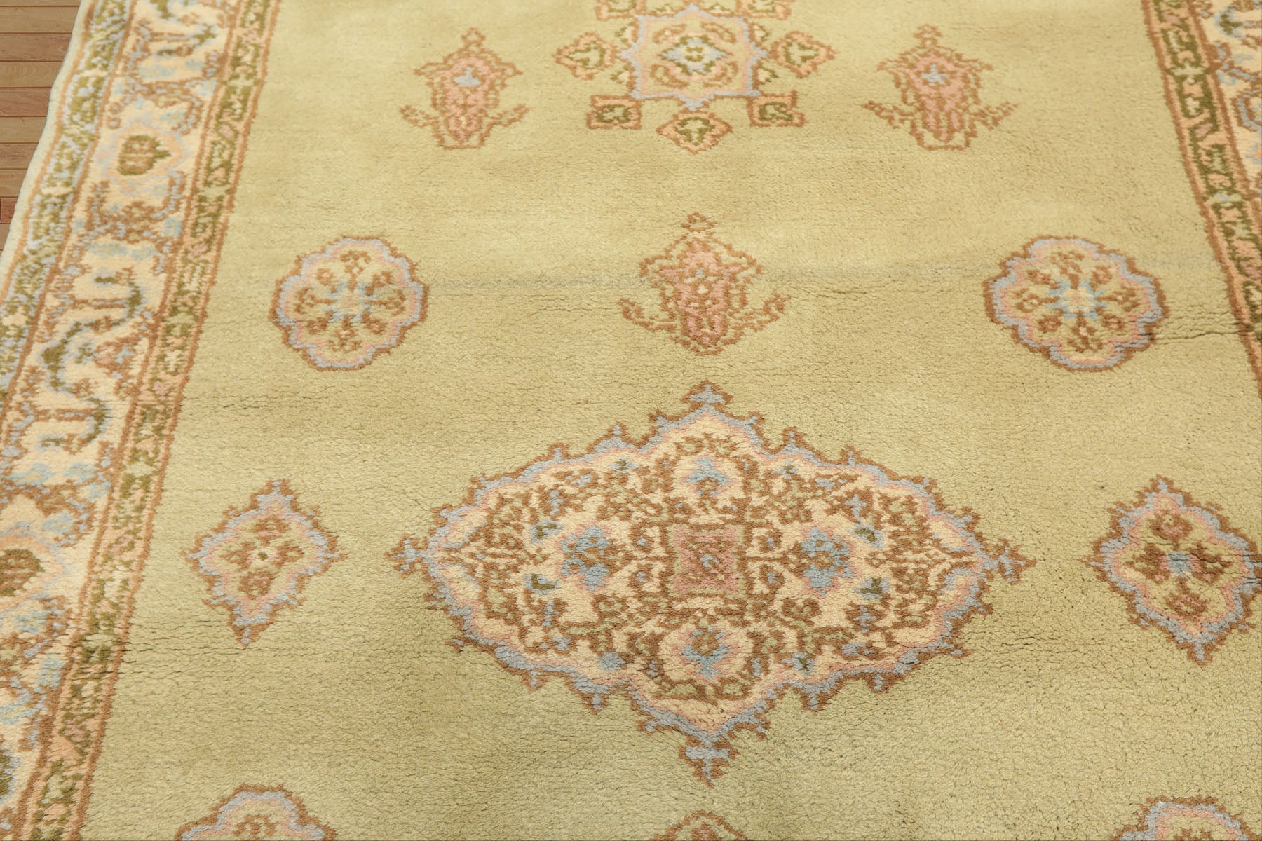 4x6 Sage, Beige, Rose Color Hand Knotted French Aubusson Wool Traditional Oriental Rug
