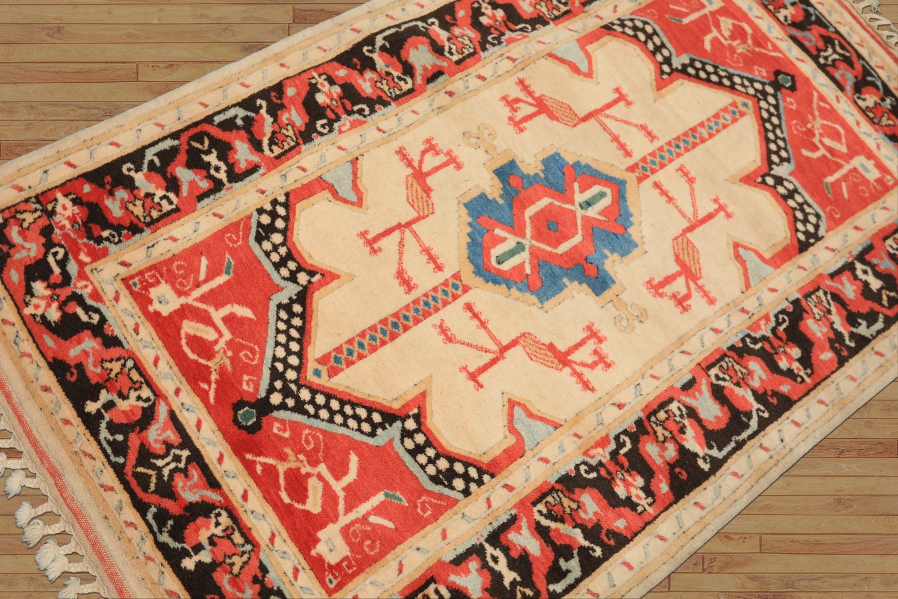 3x5 Light Peach, Coral, Aqua Color Hand Knotted Turkish Kula Wool Traditional Oriental Rug