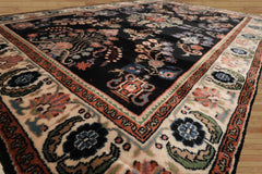 4x6 Black, Ivory, Sage Color Hand Knotted Indo Sarouk New Zealand Wool Traditional Oriental Rug