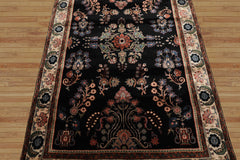 4x6 Black, Ivory, Sage Color Hand Knotted Indo Sarouk New Zealand Wool Traditional Oriental Rug