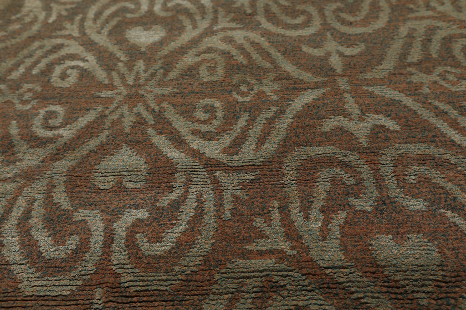 2x3 Tan, Green, Color Hand Knotted All-Over Wool & Silk Transitional Oriental Rug