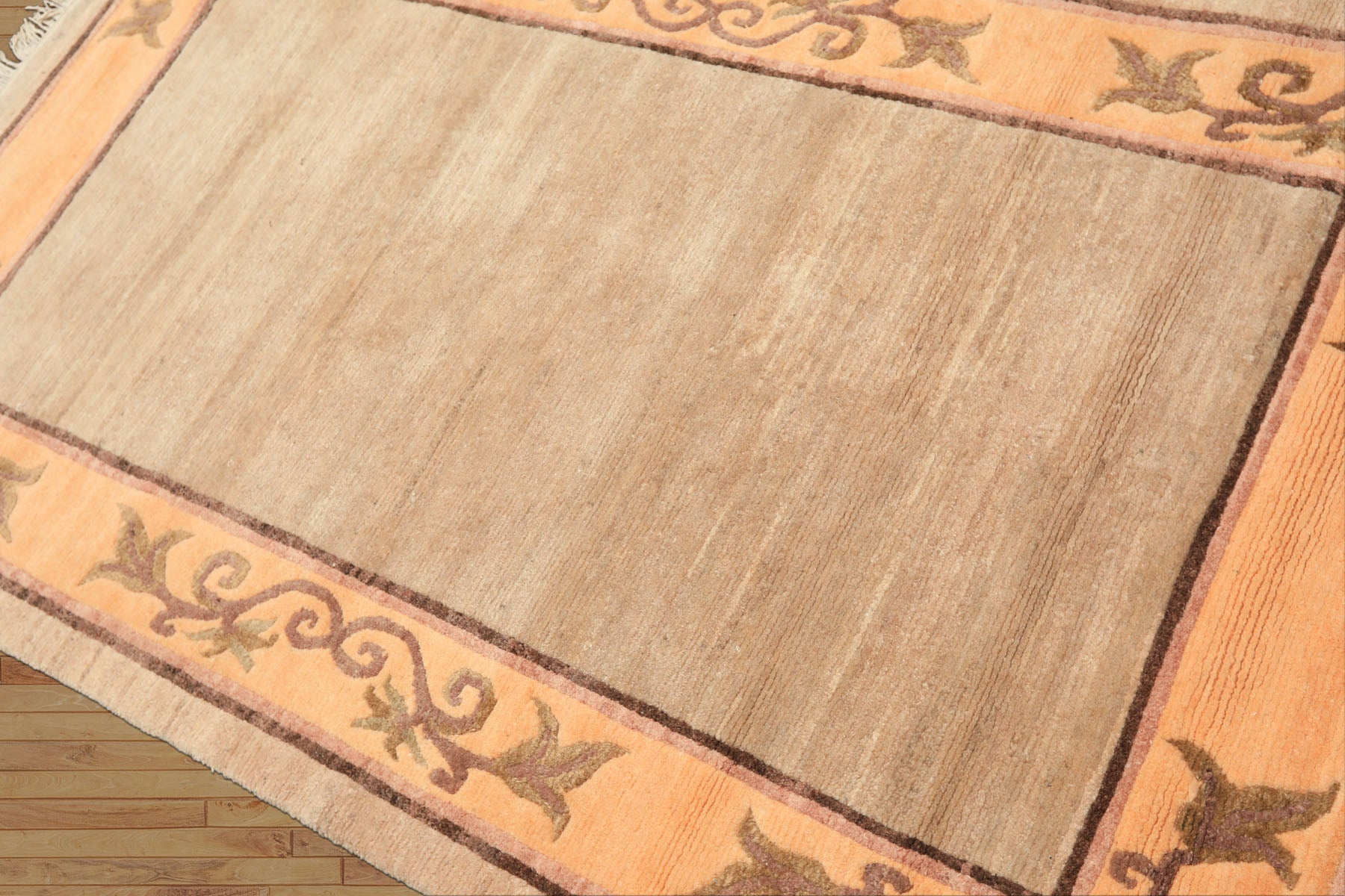 4x6 Beige, Peach, Brown Color Hand Knotted Tibetan Wool Traditional Oriental Rug