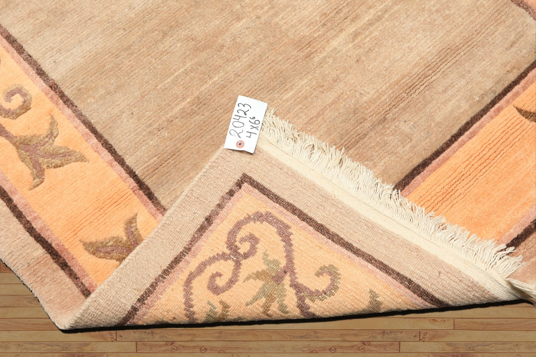 4x6 Beige, Peach, Brown Color Hand Knotted Tibetan Wool Traditional Oriental Rug