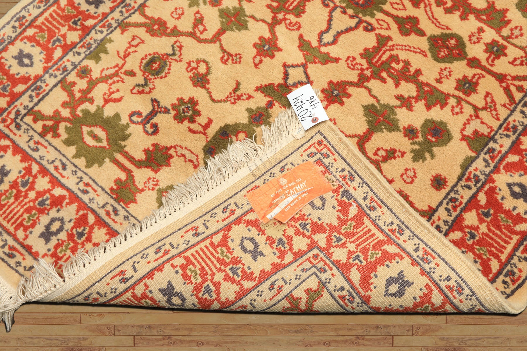 4x6 Ivory, Teracotta, Green Color Hand Knotted Indo Kashan Wool Traditional Oriental Rug