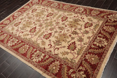 6x9 Beige, Rust, Sage Color Hand Knotted All-Over 100% Wool Arts And Crafts Oriental Rug