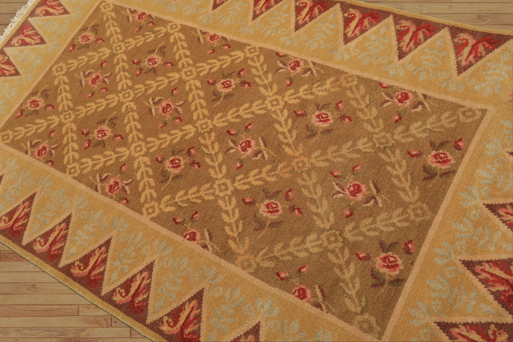 4x6 Brown, Gold, Green Color Hand Knotted Caucasian Wool Traditional Oriental Rug