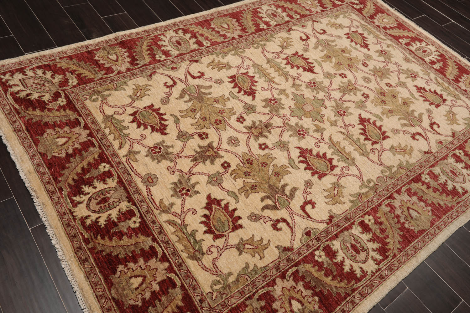 6x9 Beige, Rust, Sage Color Hand Knotted All-Over 100% Wool Arts And Crafts Oriental Rug