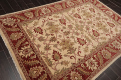 6x9 Beige, Rust, Sage Color Hand Knotted All-Over 100% Wool Arts And Crafts Oriental Rug