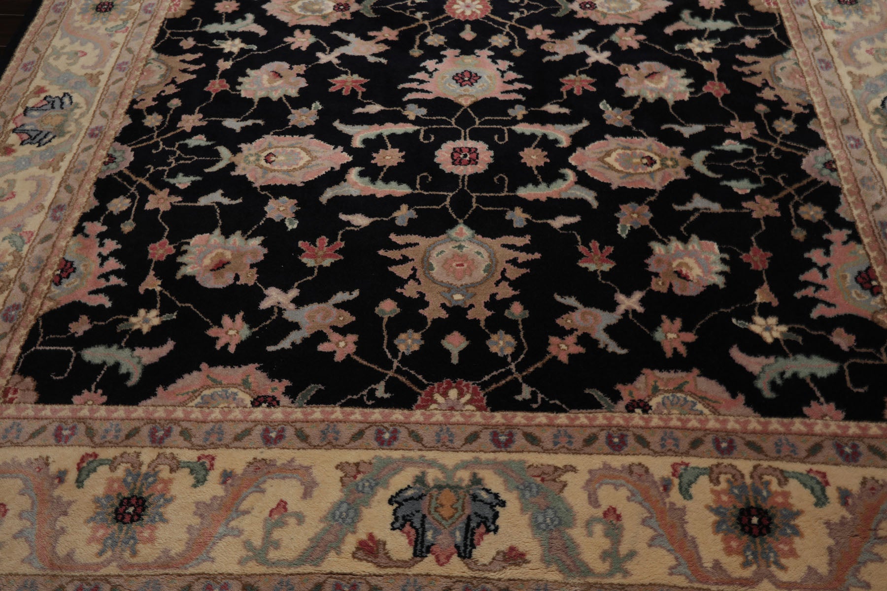 9x12 Black, Ivory, Rose Color Hand Knotted Sulatanabad New Zealand Wool Traditional Oriental Rug