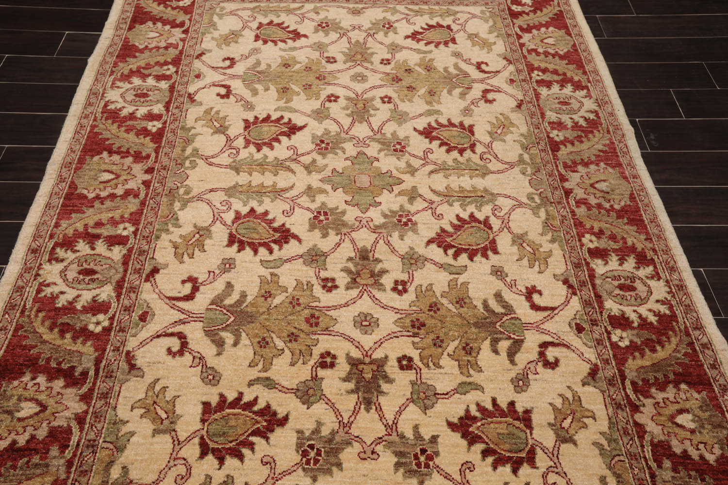 6x9 Beige, Rust, Sage Color Hand Knotted All-Over 100% Wool Arts And Crafts Oriental Rug
