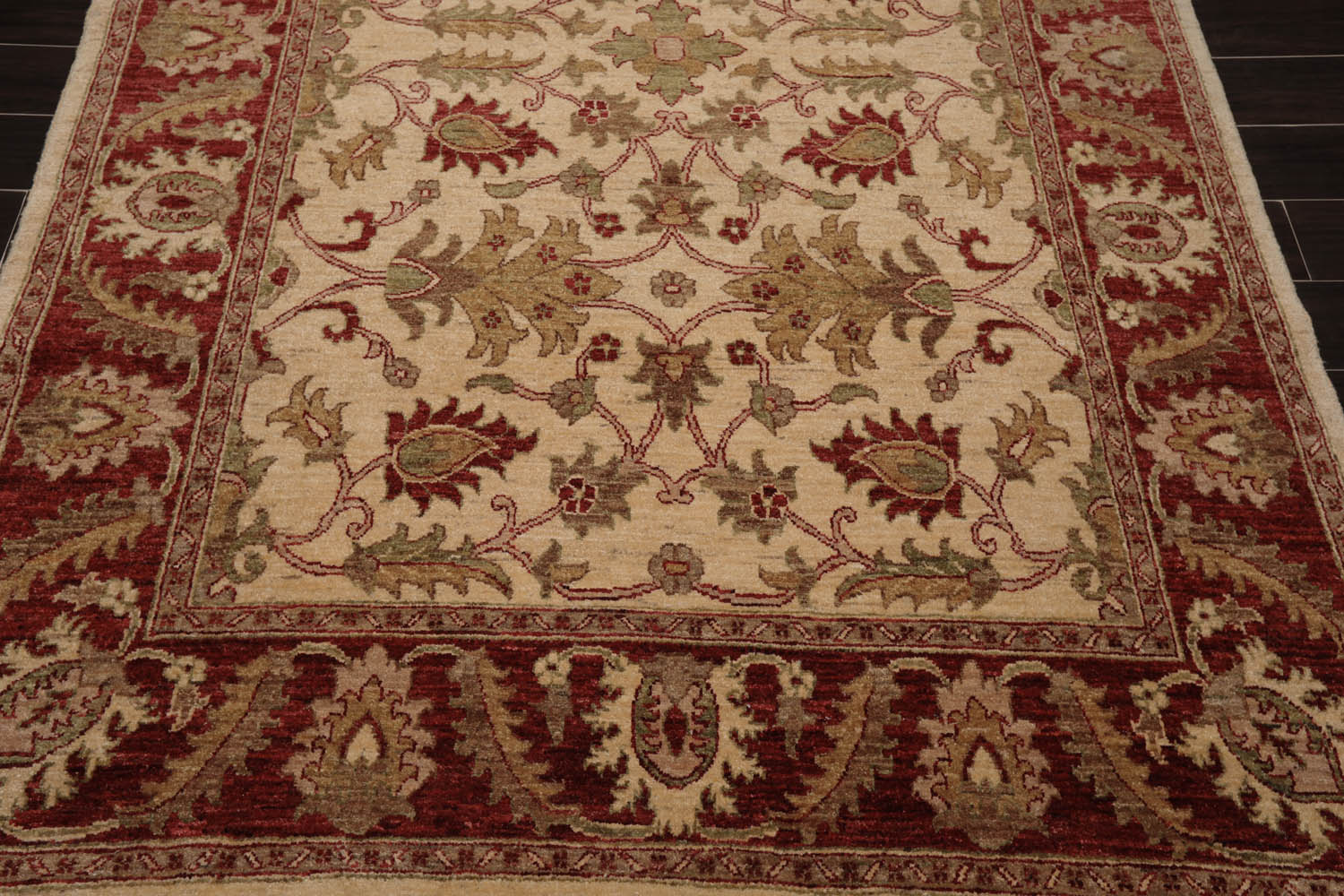 6x9 Beige, Rust, Sage Color Hand Knotted All-Over 100% Wool Arts And Crafts Oriental Rug