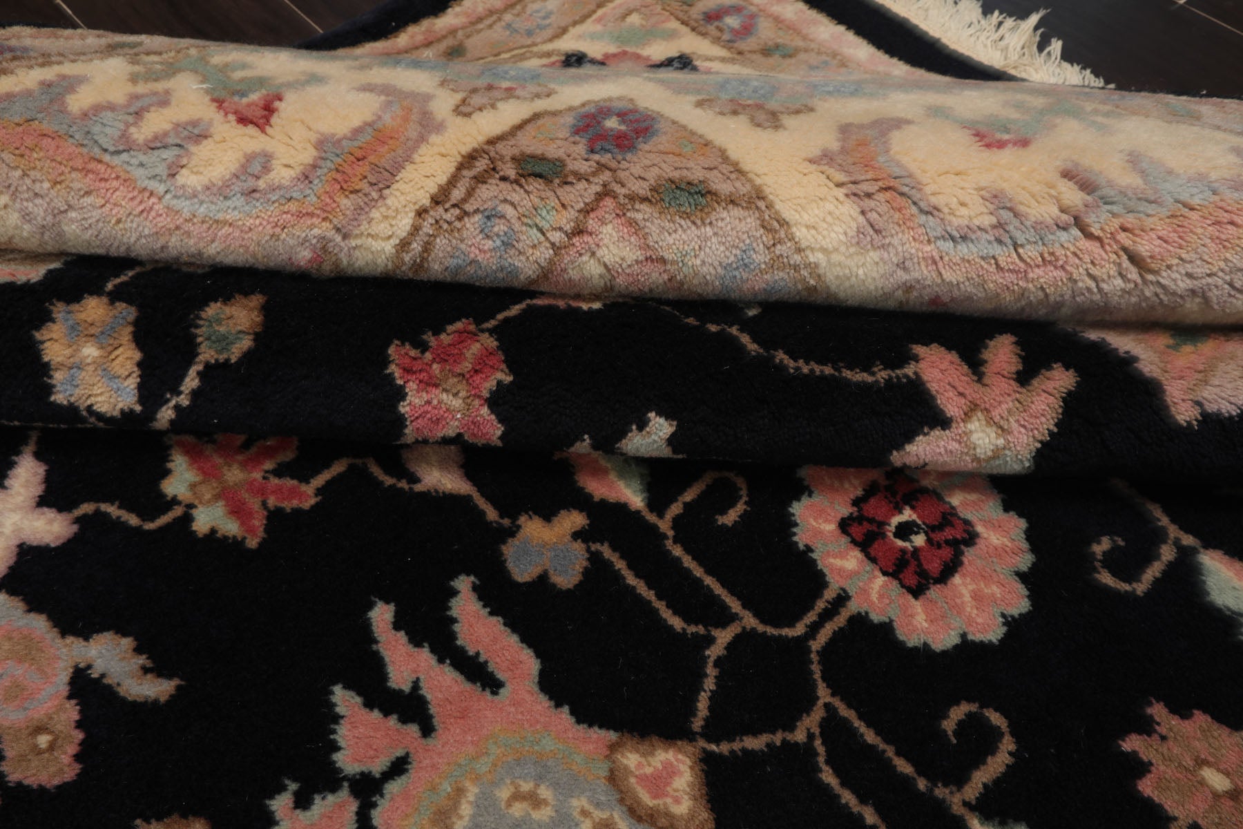 9x12 Black, Ivory, Rose Color Hand Knotted Sulatanabad New Zealand Wool Traditional Oriental Rug