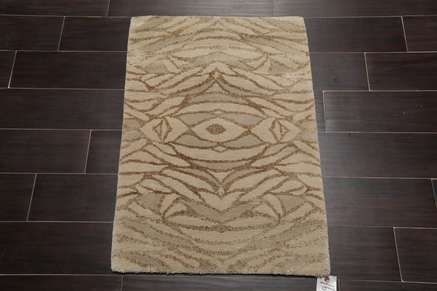 2x3 Beige, Gray, Brown Color Hand Knotted All-Over Wool & Silk Modern Oriental Rug