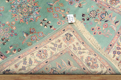 4x6 Turquoise, Ivory, Rose Color Hand Knotted Indo Kashan Wool Traditional Oriental Rug