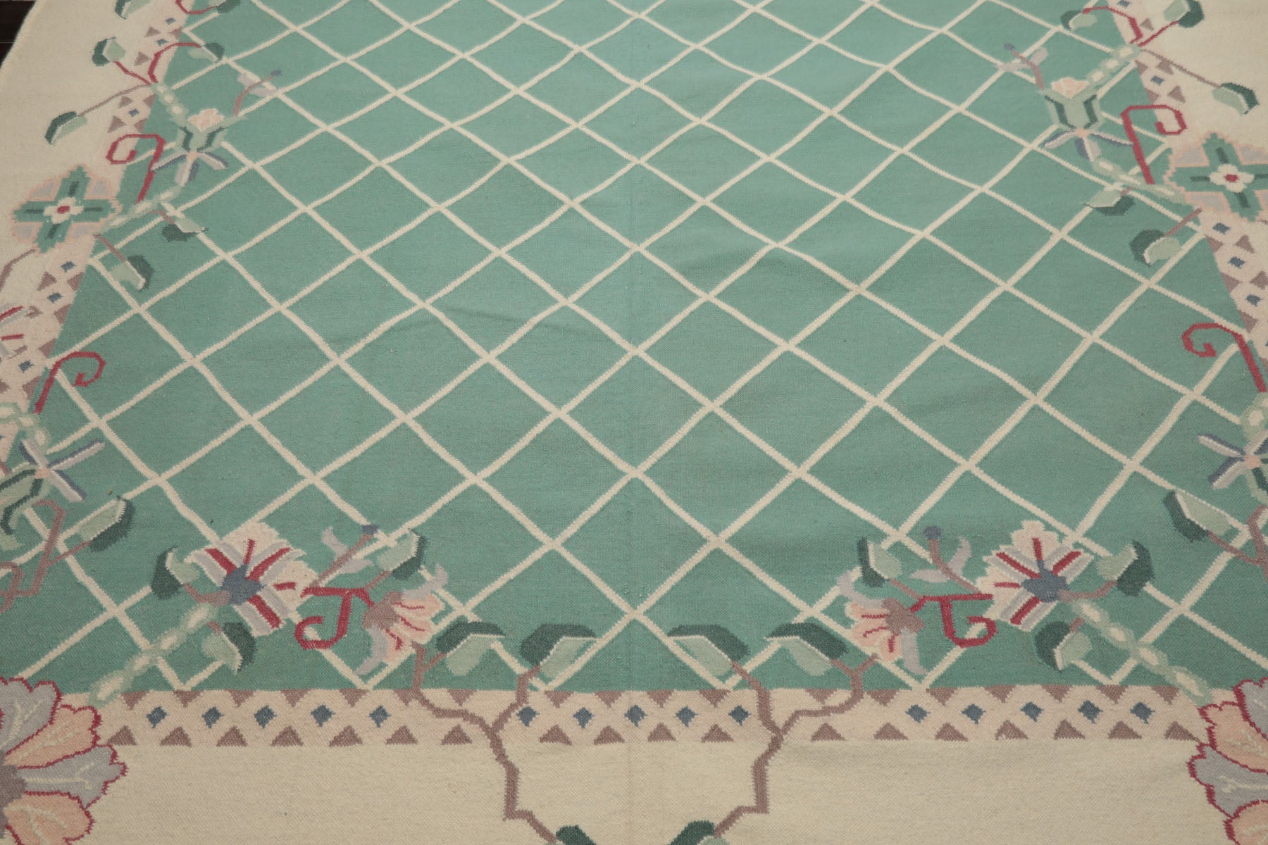 9x12 Aqua, Ivory, Rust Color Hand Woven Kilim Wool Traditional Oriental Rug