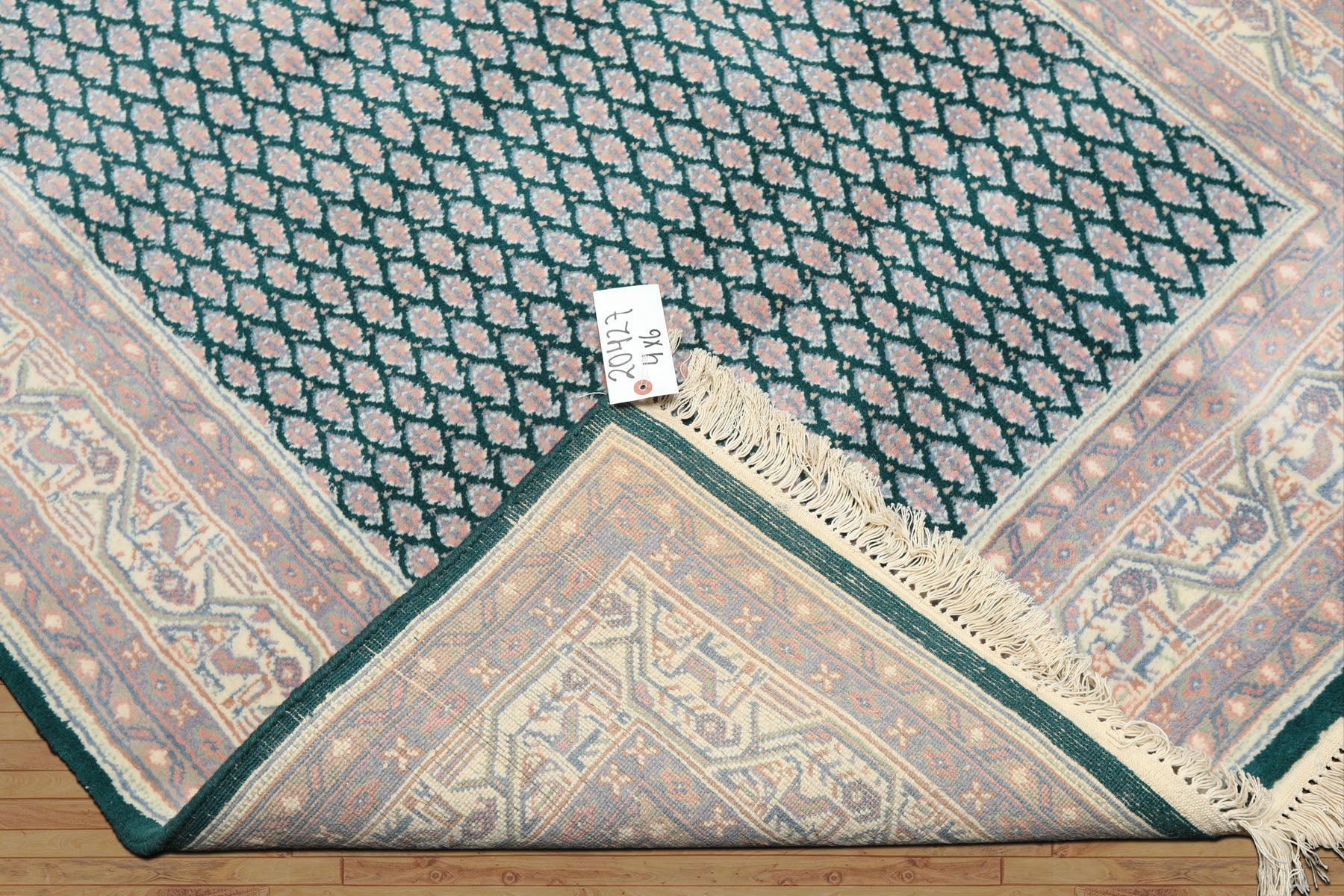 4x6 Emerald, Rose, Ivory Color Hand Knotted Boteh Wool Traditional Oriental Rug