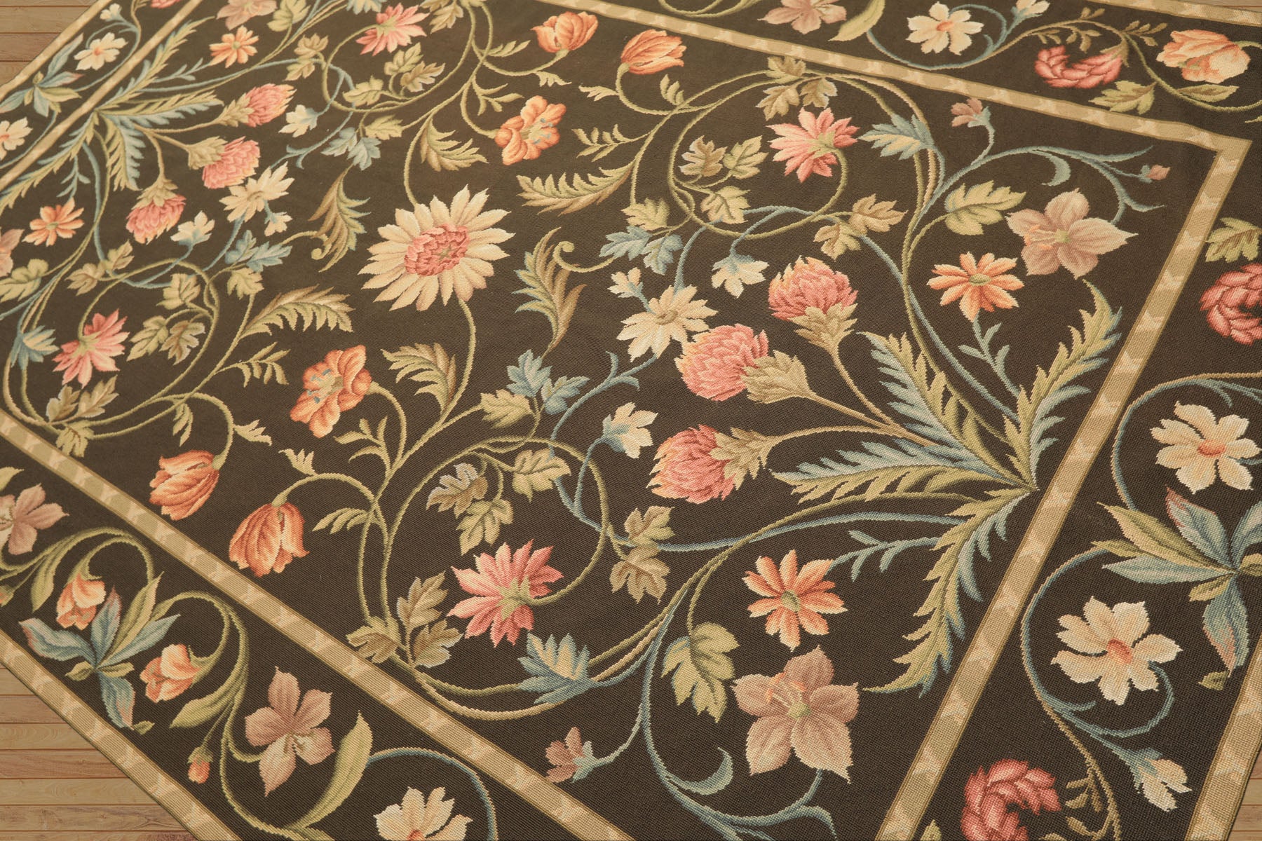 6x9 Green, Gold, Aqua Color Hand Woven French Aubusson Needlepoint Wool Traditional Oriental Rug