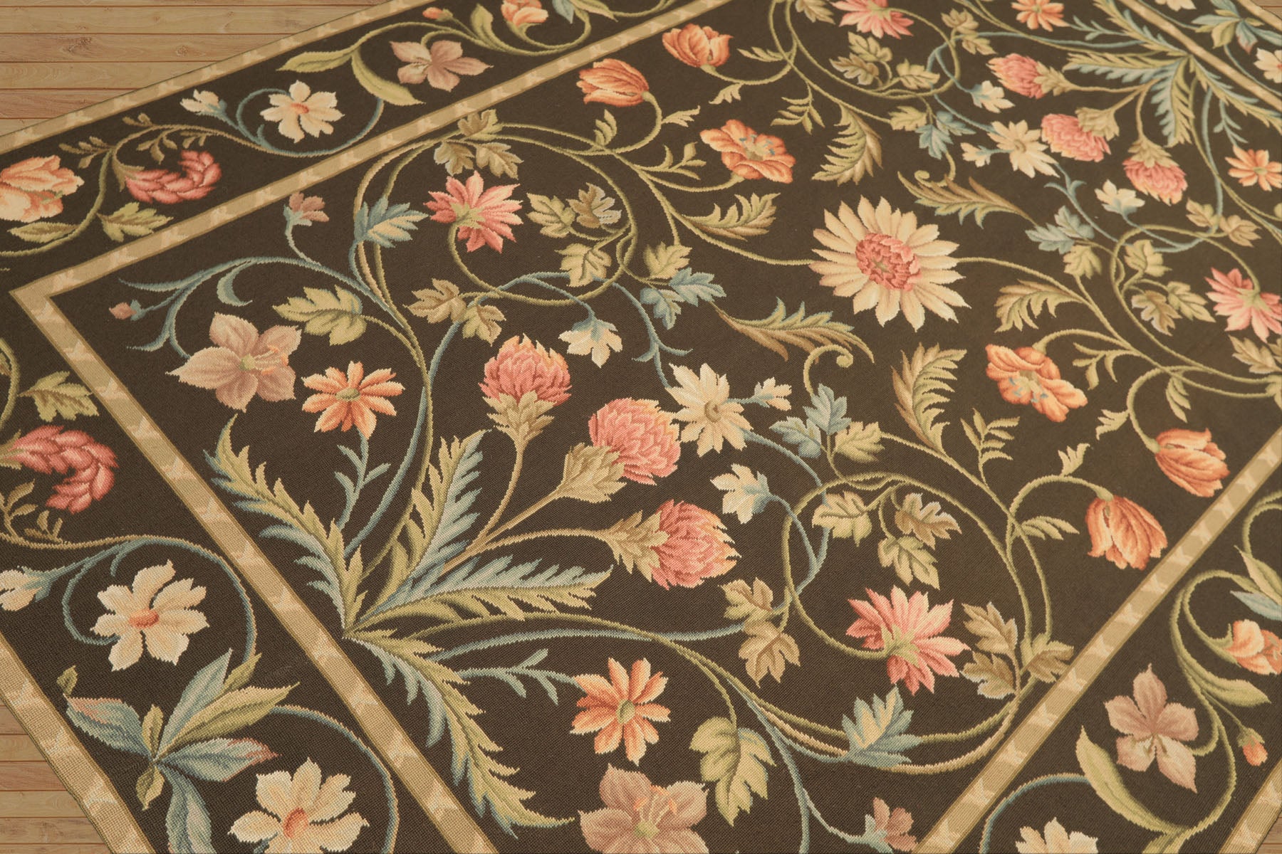 6x9 Green, Gold, Aqua Color Hand Woven French Aubusson Needlepoint Wool Traditional Oriental Rug