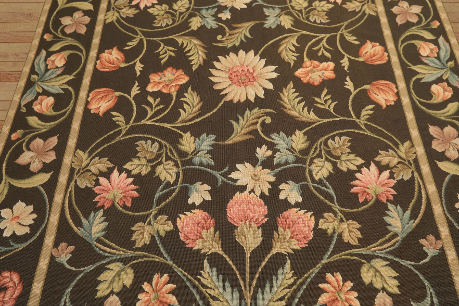 6x9 Green, Gold, Aqua Color Hand Woven French Aubusson Needlepoint Wool Traditional Oriental Rug