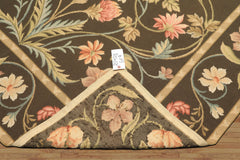 6x9 Green, Gold, Aqua Color Hand Woven French Aubusson Needlepoint Wool Traditional Oriental Rug