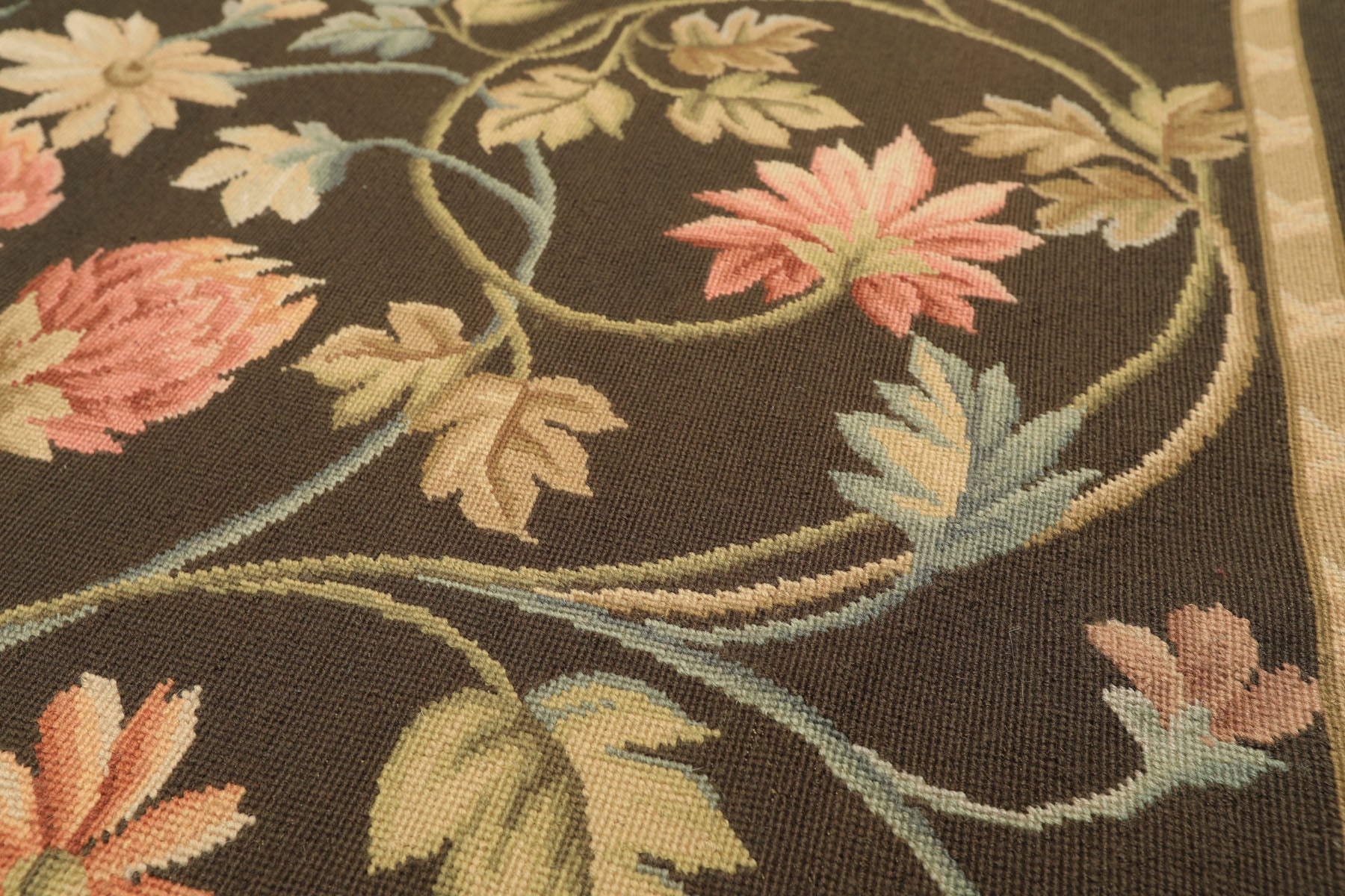 6x9 Green, Gold, Aqua Color Hand Woven French Aubusson Needlepoint Wool Traditional Oriental Rug