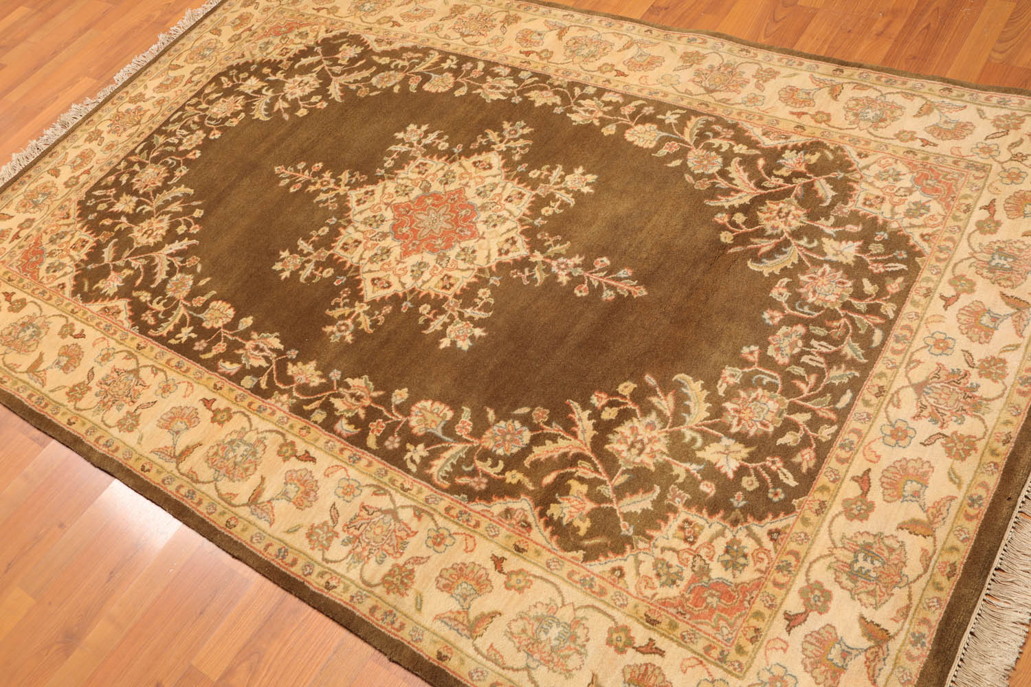 5x7 Mocha, Gold, Rust Color Hand Knotted All-Over 100% Wool Traditional-Persian/Oriental Oriental Rug