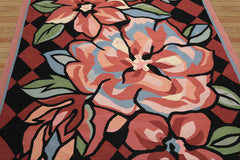 6x9 Rose, Black, Lime Color Hand Woven Kilim Wool Contemporary Oriental Rug