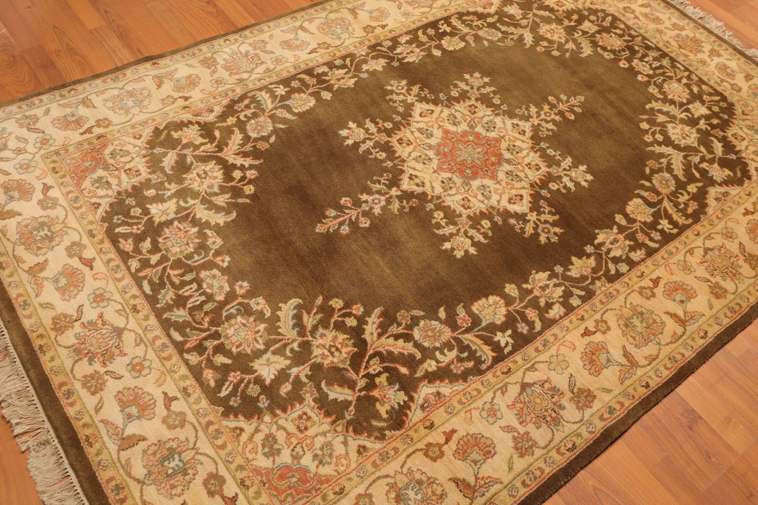 5x7 Mocha, Gold, Rust Color Hand Knotted All-Over 100% Wool Traditional-Persian/Oriental Oriental Rug