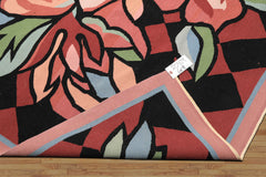 6x9 Rose, Black, Lime Color Hand Woven Kilim Wool Contemporary Oriental Rug