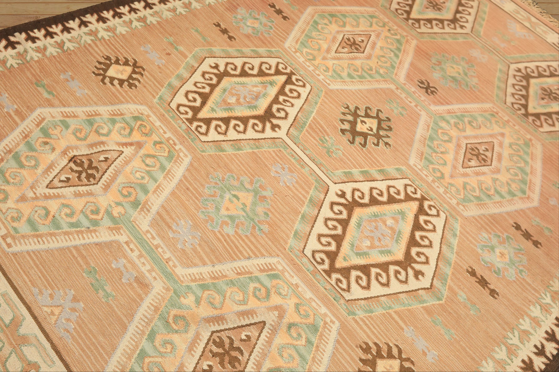 6x9 Tan, Light Peach, Ivory Color Hand Woven Kilim Wool Traditional Oriental Rug