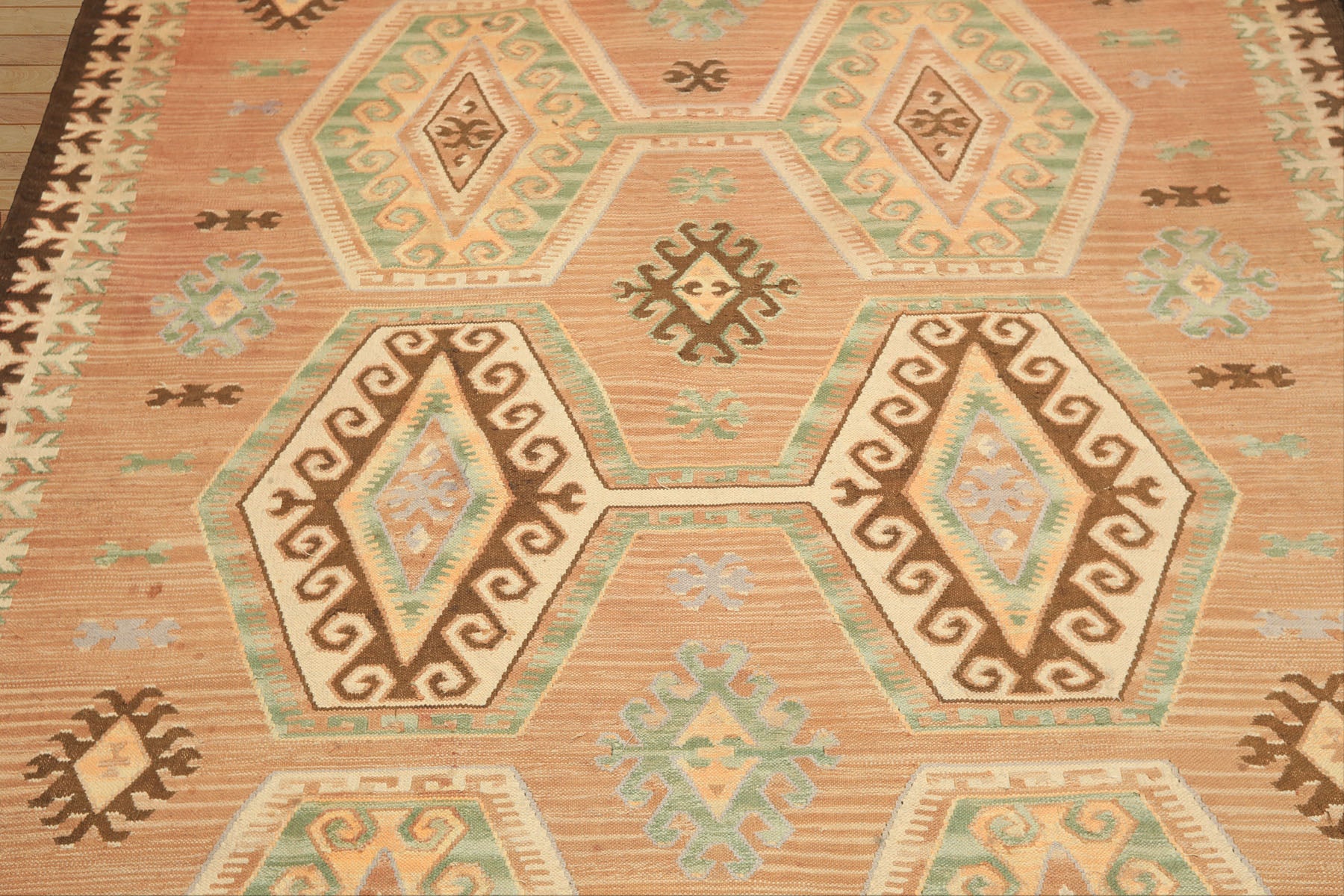 6x9 Tan, Light Peach, Ivory Color Hand Woven Kilim Wool Traditional Oriental Rug