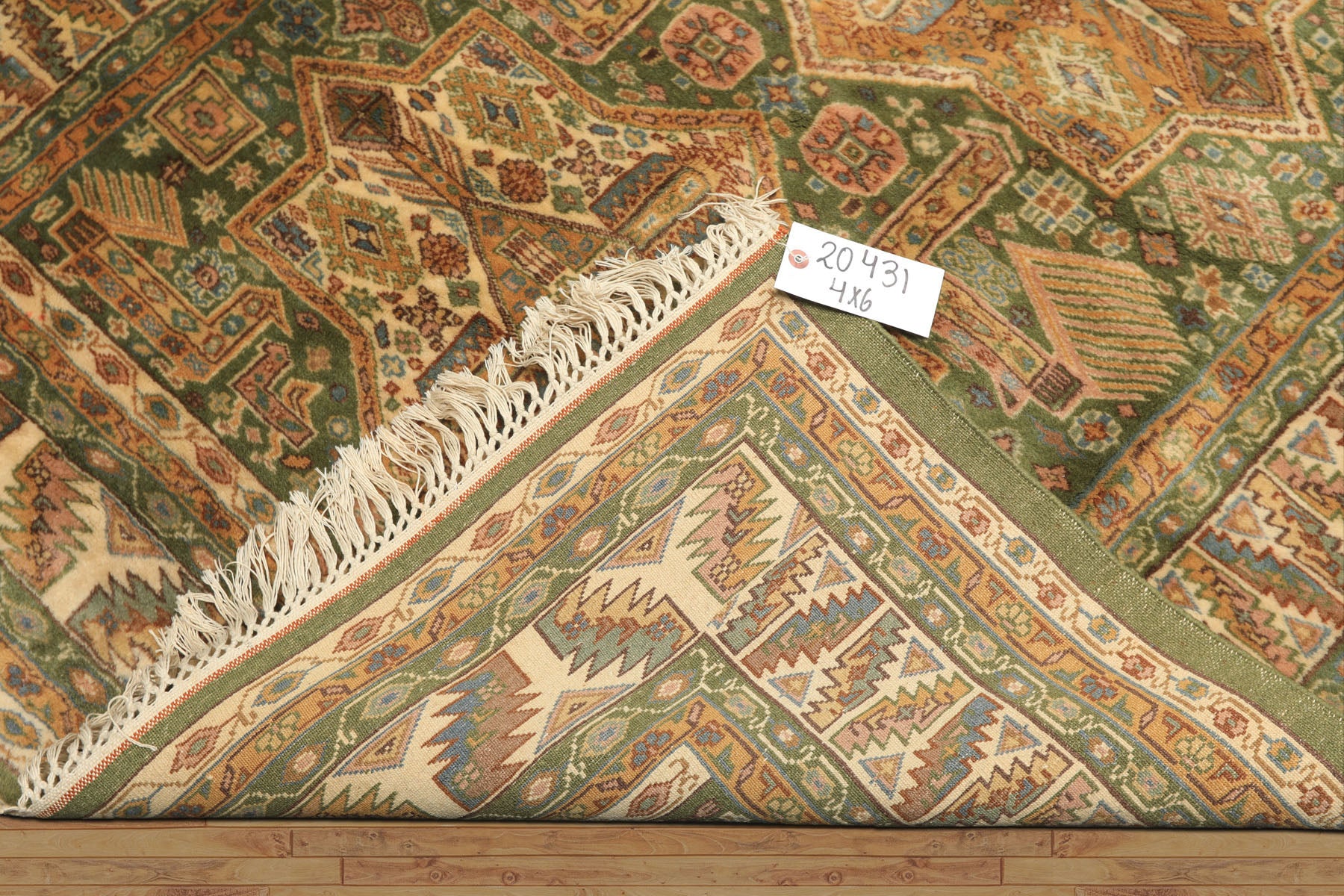 4x6 Green, Ivory, Tan Color Hand Knotted Kazak Wool Traditional Oriental Rug