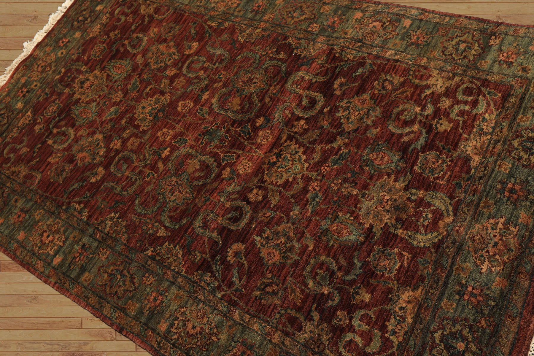4x6 Rust, Green, Gold Color Hand Knotted Samad Wool Traditional Oriental Rug